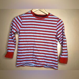 Lands’ End Shirt Large Shirt Red Grey Stripe Crew Neck Long Sleeve